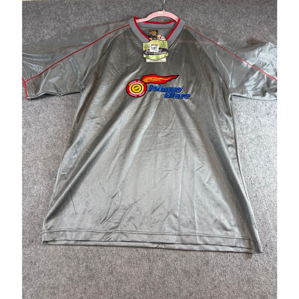 NWT Vintage Y2K Johnny Blaze Baseball Jersey Mens Gray Mesh Deadstock Large
